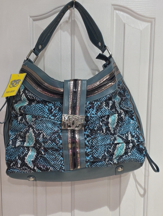 Sharif Handbags - Sharif NWT Blue Snake-Print Shoulder Bag with Metallic Trim